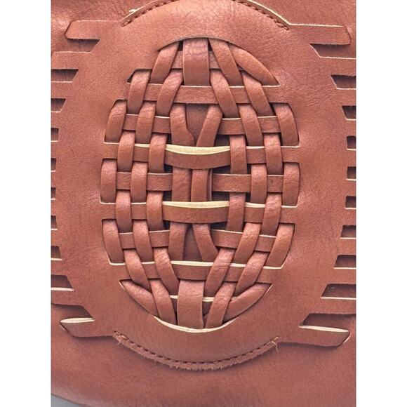 Dolce Vita Brown Faux Leather Woven Saddle Bag Tassel Crossbody Purse - Picture 5 of 11